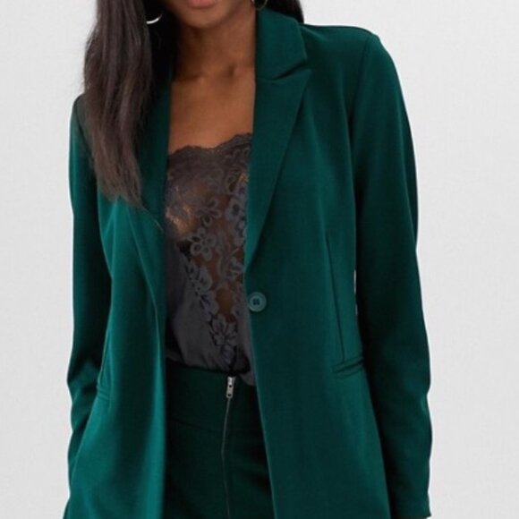 Forest Green Blazer Size M - Single Button Tailored Jacket with Notched Lapel - Picture 2 of 4
